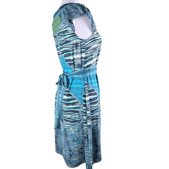 Beige by Eci Turquoise Black Fit Flare Dress 10 Designer Details Turquoise Black - Picture 5 of 14